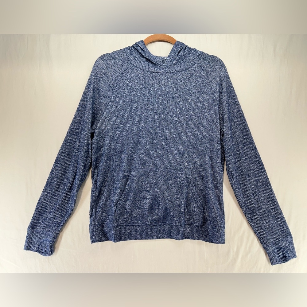 Athleta Girl Cross Back Hooded Long Sleeve T Shirt Heathered Blue XXL 16